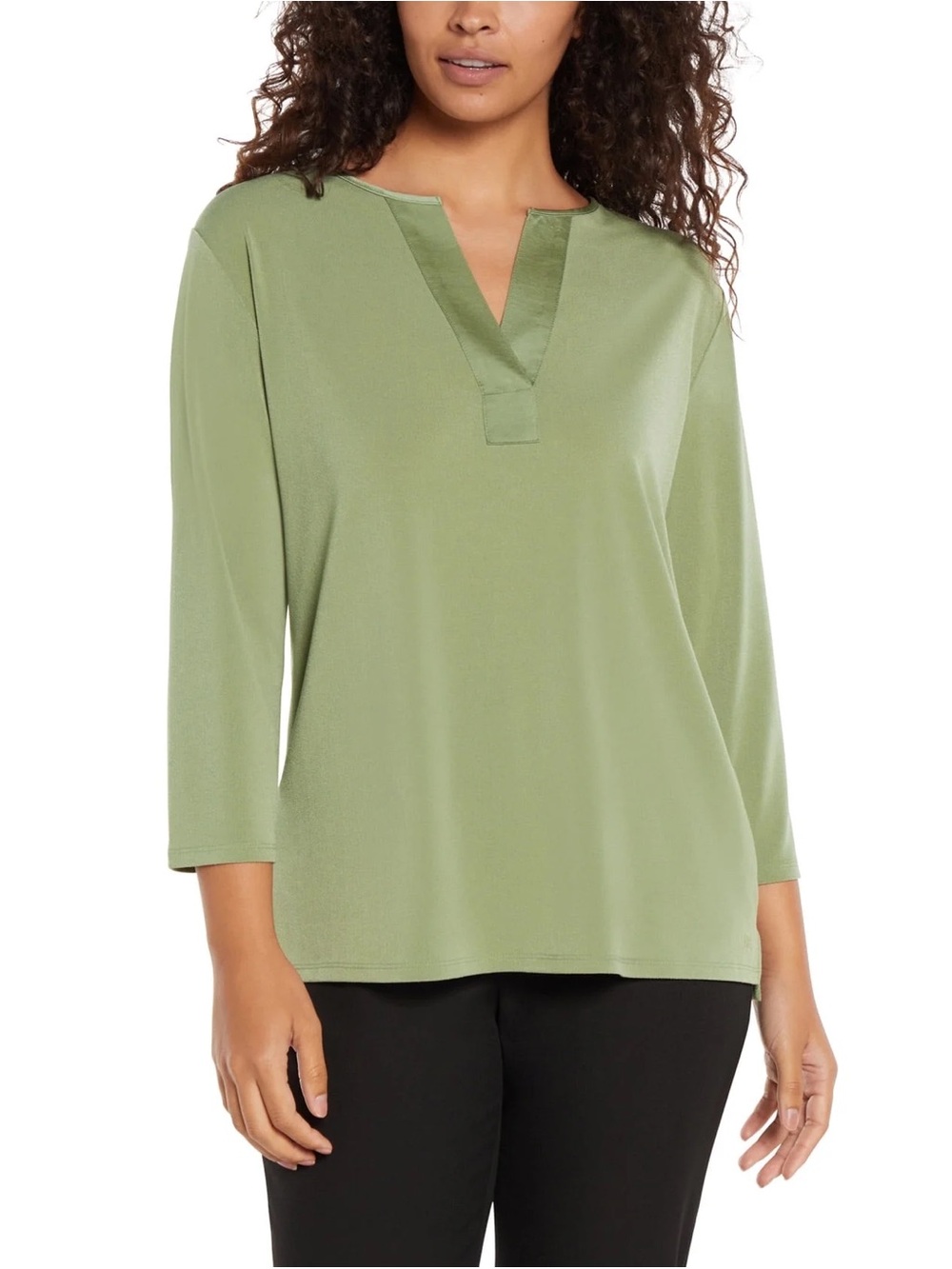 Banana Republic Split-Neck 3/4 Sleeve Top in Sage Green